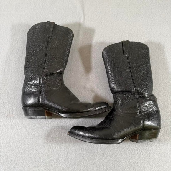Vintage Tony Lama Black Leather Cowboy Boots Western Rodeo Made in USA - Picture 2 of 8